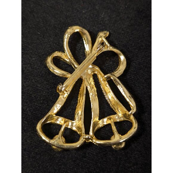 Vintage Christmas Bells Brooch Gold Tone Holiday Party - Picture 3 of 6
